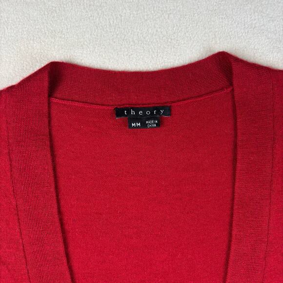 Women's Medium THEORY Gwyneth Cashmere short sleeve cardigan in valentine red - Picture 6 of 9